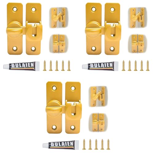 HASTHIP® Door Latch Lock 90° 180° Gate Rugged Aluminum Alloy No Drill for Door Closet Cabinet with Screw Packs and Installation Accessories 3 PCS