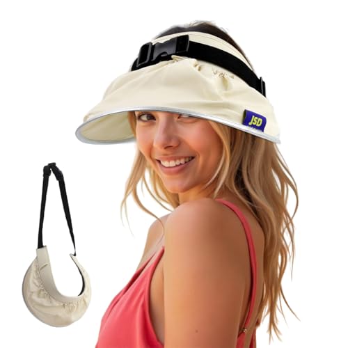 SANNIDHI® UPF50+ Sun Visor Cap for Women Packable Sun Hat 2 in 1 Variable Sun Hat and Hand Bag Adjustable Sun Hat Outdoor Beach Hat Fashion Women Lightweight Sun Hat, Beige
