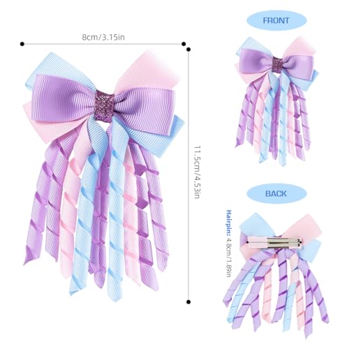 PATPAT® 4Pcs Ribbon Bow Hair Accessories for Girls, Princess Cute Hair Clips for Girls Curly Ribbon Hair Bow Clip stylish Headpieces Hair Pins for Girls Gift, Purple