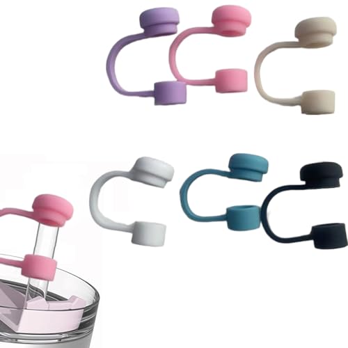 ZIBUYU® BrandName Cute Silicone Straw Cover Caps for Stanley Cup, 6 Pack Multicolor 10mm Dust-Proof Toppers for 30/40 oz Tumbler, Reusable Straw Tip Lids, Outdoor Travel Accessories for Women Men