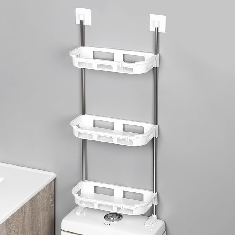 HASTHIP® Bathroom Organizer Over-The-Toilet Storage Shelf Assembly 3-Tier Storage Rack No Drill Wall Adhesive Space Saver Toiletries Holder Rack Desk Organizer Against-Wall Desk,34x87cm