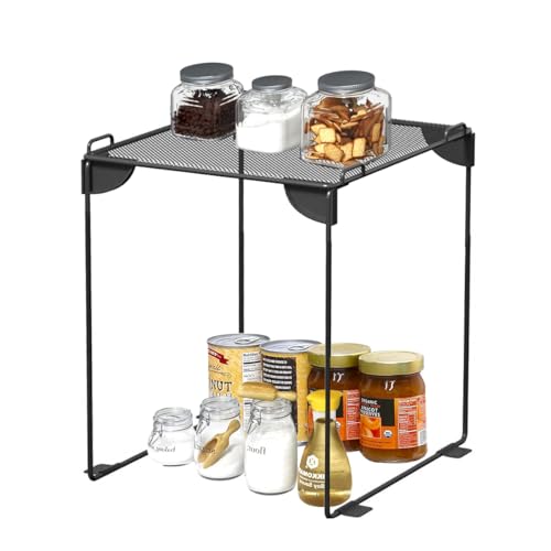 HASTHIP Folding Metal Storage Rack Microwave Top Shelf Rack Mesh Storage Rack Countertop Storage Rack Space Saving Kitchen Organizer Rack