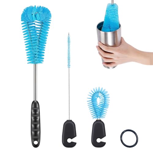 HASTHIP® Bottle Cleaning Brushes Set of 3Pcs Water Bottle Cup Cleaning Brush, Straw Cleaning Brush, Cup Lid Brush, Curved Bristle Bottle Cleaning Brushes for Protein Powder Shaker, Milk Bottle