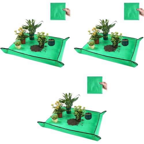 HASTHIP® 75 * 100CM Gardening Mat for Indoor Bonsai Succulent Plant Care Waterproof Foldable PE Garden Mat for Watering Grassland Balcony Nursery Potting Transplanting Seedling 3PCS