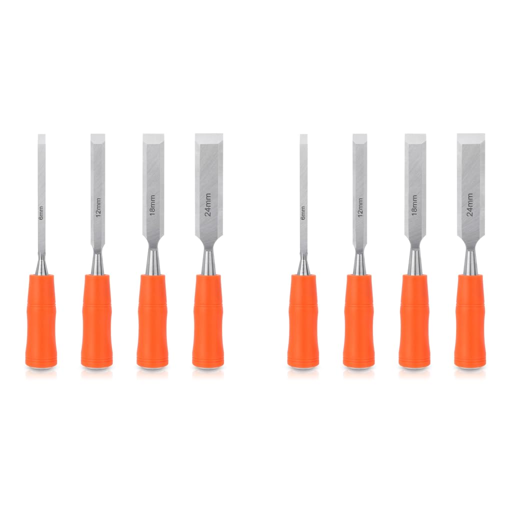 Serplex Wood Chisel Set for Woodworking with Steel Hammer End and Anti Slip Handle 4PCS 6mm 12mm 18mm 24mm