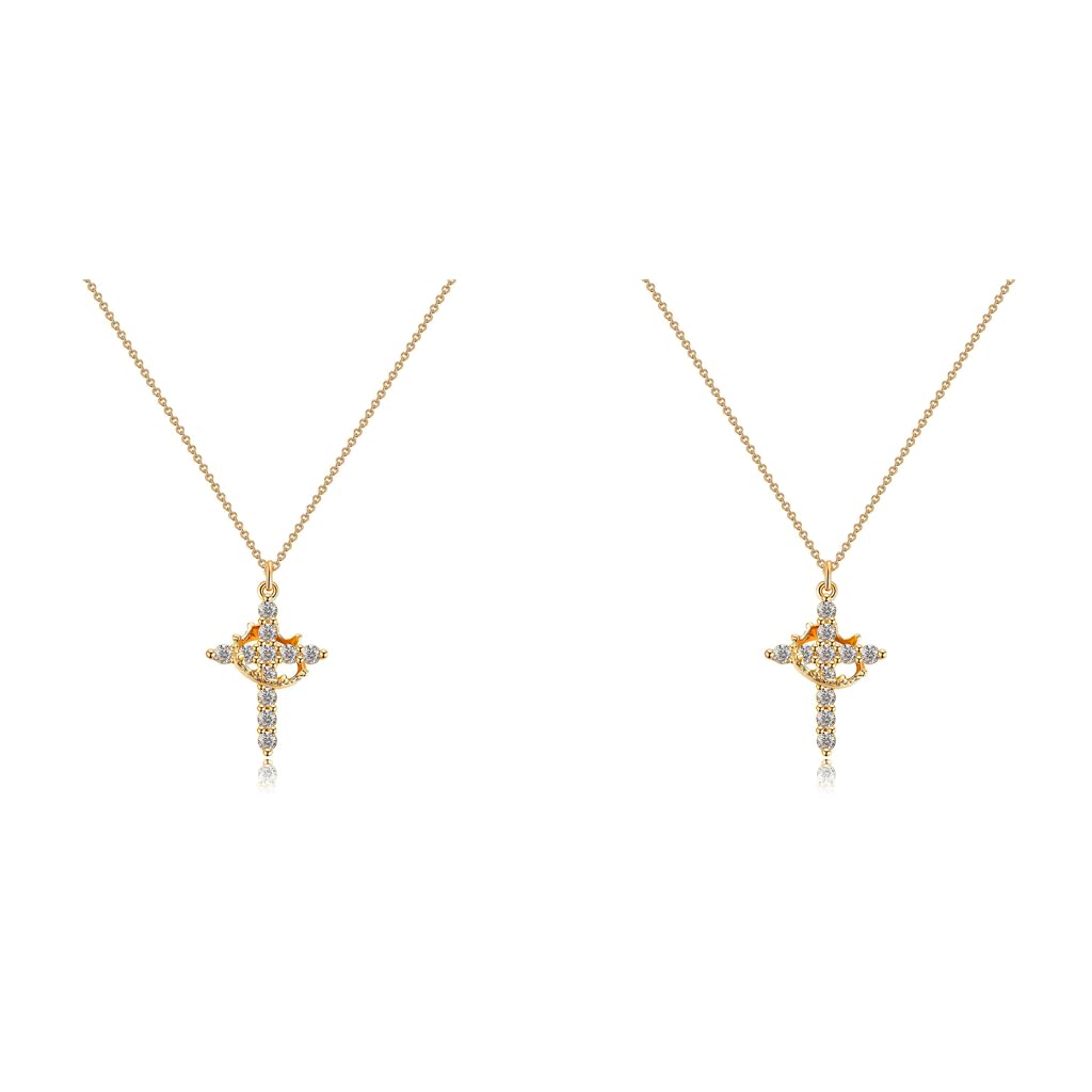SANNIDHI Cross Necklace featuring Rhinestone Crown Pendant and Golden Stainless Chain | 2PCS Jewelry Gift for Women and Men