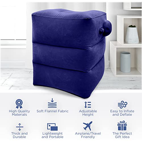 HANNEA® Inflatable Air Travel Pillow Long Footstool Seat Rest Foldable for Flight Home Office Self-inflatable for Adult Kids Dark Blue 3 PCS