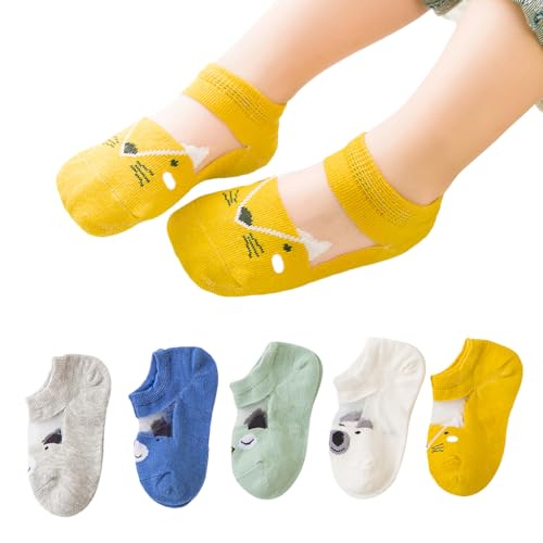 SNOWIE SOFT 5 Pairs Toddler Socks Floor Socks for Boys Summer Breathable Cotton Mesh Socks for Kids Cute Cartoon Baby Kids Socks for Kids 1-3 Years Old