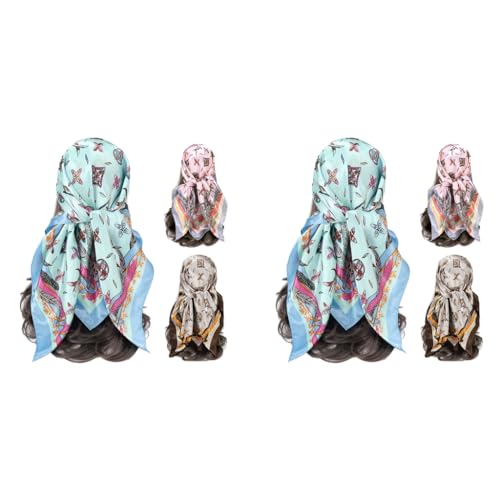 SANNIDHI® 6PCS Silk Head Scarf for Women Satin Hair 35 Inch Square Polyester Headscarf Elegant Printed Summer Neck Scarves Mothers Day Gift Ladies