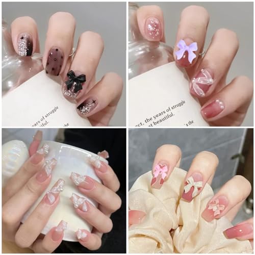 MAYCREATE® 200pcs 3D Flower Nail Charms Flat Design, Acrylic Flower Decals for Nail Art, Mix Pearls Nail Art Accessories for DIY Manicure, Set of 4