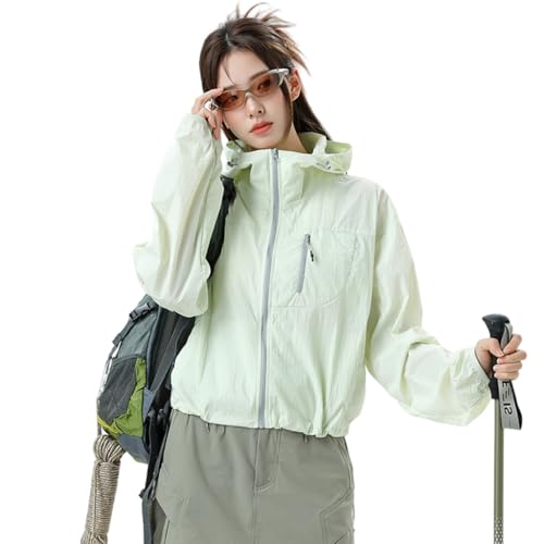 Venzina® UFP 50+ Sun Protection Jacket Stylish Cropped Sunscreen Top for Women Ultra-light Quick Dry Hoodie with Back Air Vent & Chest Zip Pocket, Water-Proof UV Coat for Outdoor/Travel/Gym, Mint, XL
