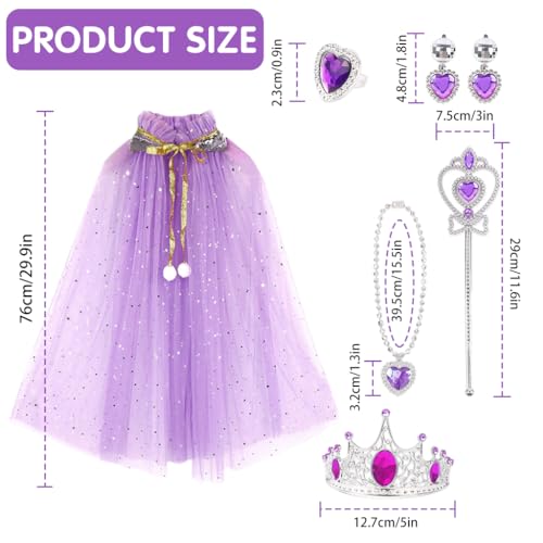 PATPAT® Princess Cape Costume Jewelry Set Princess Cosplay Suit with Crown & Jewelry Set Role Play Dress Up Costume Halloween Party Dressing Up Birthday Party Costume for Girls 4-5 Years Old