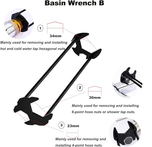 Serplex® 6PCS Sink Wrench Multi Purpose Four-jaw Universal Metal Screws Removal Tool for Sizes 7 Nuts Carbon Steel Kitchen Plumbing Tools