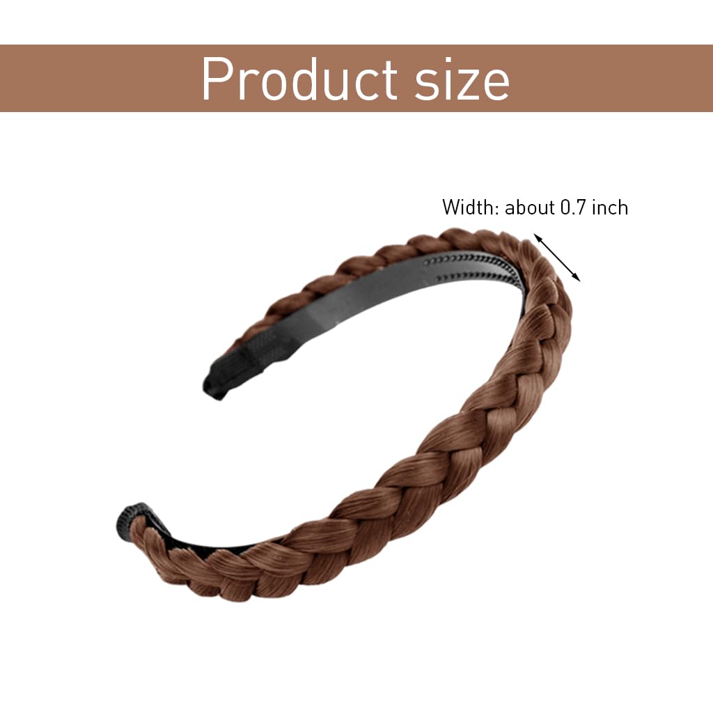 PALAY® Braided Hair Band for Women Girls Stylish Synthetic Vintage Wig Braided Headband for Women with Tooth Hair Accessories for Women Wide 0.7 Inch - (3 Pcs, Black, Burgundy, Coffee)