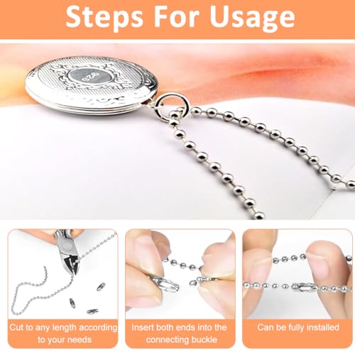 SANNIDHI® 2Pcs 32ft Bead Chain for DIY Charms 2.0mm Stainless Steel Ball Bead Chain with 20Pcs Clasp Customized DIY Bead Chain for Charms, Keychains, Pendents, Craftings