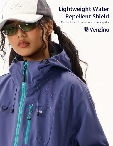 Venzina® Women's Fashionable Fitted Waterproof Jacket, Stylish Color-Block Windbreaker, Versatile for Daily Commute, Travel, and Outdoor Activities I Unisex Couple Jacket, Purple-XL