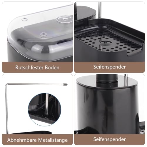 HASTHIP® Metal Kitchen Soap Dispenser Set With Sponge Drain Rack Tray and Dishcloth Holder Sink Countertop Pump for Bathroom Black 2 PCS