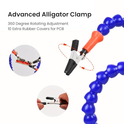 Serplex® Wire Welding Aid Third-Hand Tool Desk Soldering Station Soldering Helping Hands with 5 Flexible Alligator Clip Arms Screw Fixed Soldering Station with Integrated Holder PCB Holder