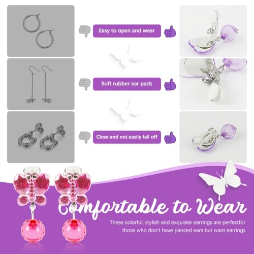 MAYCREATE® 7 Pairs Earrings for Girls Stylish Clip On Non Pierced Ears Kids Color Resin Crystal Jewelry Pretend Play Party Favor Dressing Up 2 PCS