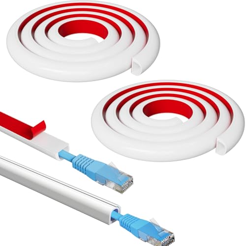 Serplex® 2 x 6.6ft Self-Adhesive PVC Cord Hider, Single Cable Cover, Cuttable Wire Organizer & Floor Cable Protector, Tangle-Free, Durable, Easy Install for Ethernet/Power/HDMI, Home & Office