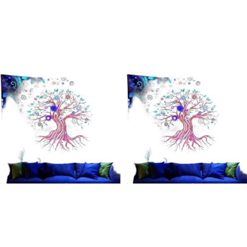 HASTHIP® Ultraviolet Rays Illuminating Tree of Life Tapestry Fantastic Flowers UV Reactive Black Light Tapestries Posters Wall Hanging for Bedroom Dorm Living Room Decor 51inch x 59inch 2PCS
