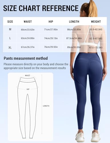 Venzina® Women's Legging Running Pants with Pocket, Stretchy Taceless Sport Leggings, Tummy Control & Butt Lifting, Full Length Fashion High-Waisted Leggings, Navy Blue-XL