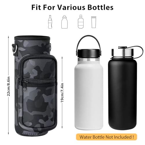 HASTHIP® Water Bottle Carrier Bag for 32 oz Bottles Crossbody Case Cover with Adjustable Shoulder Strap Pockets for Men Women Boys Girls Walking Hiking Camping School 2PCS