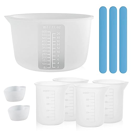 HASTHIP® 9PCS Silicone Measuring Cups for Resin, Reusable Resin Measure Cup with 600&100ml, Silicone Stir Sticks, Resin Mixing Kit for Epoxy Resin, Molds, Jewelry Making, Waxing