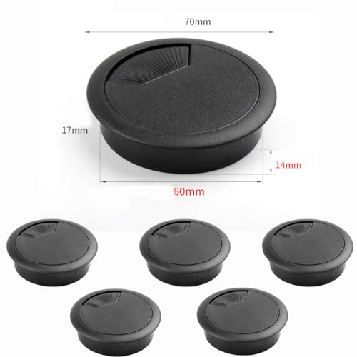 Serplex® 6Pcs 2 .36Inch Desk Grommet Desk Wire Cord Cable Grommets Hole Cover Flexible Cord Grommets Cable Wire Grommet Hole Cover for Managing and Hiding Office PC Cord-Jet