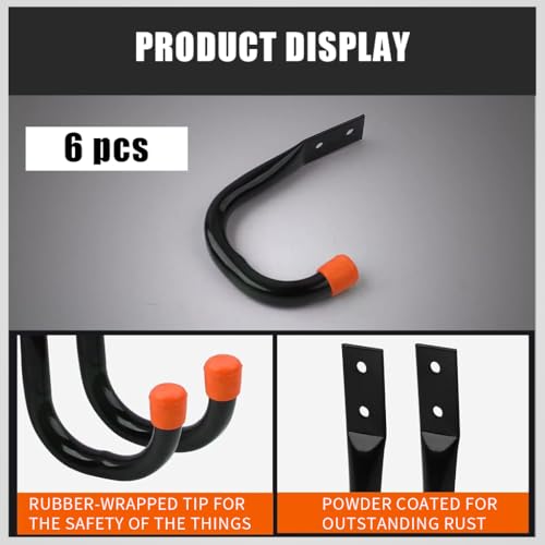 Serplex® Heavy Duty Garage Hooks For Hanging, 12PCS Metal Utility Wall Storage Hooks, Ladder Hooks, Wall Mount J Hooks With Anchors Screws, Metal For Garden Black