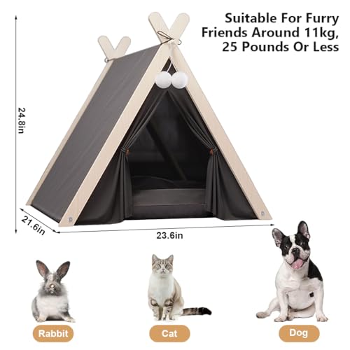 Qpets® Warm Cat House Cat Bed, Closed Pet Cat Dog Bed House Delivery Room, Luxury Cotton Pet Teepee Tent with Thick Cushion & Pine Wood Poles Indoor/Outdoor Pet Box