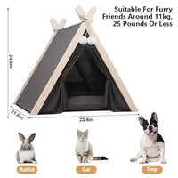 Qpets® Warm Cat House Cat Bed, Closed Pet Cat Dog Bed House Delivery Room, Luxury Cotton Pet Teepee Tent with Thick Cushion & Pine Wood Poles Indoor/Outdoor Pet Box