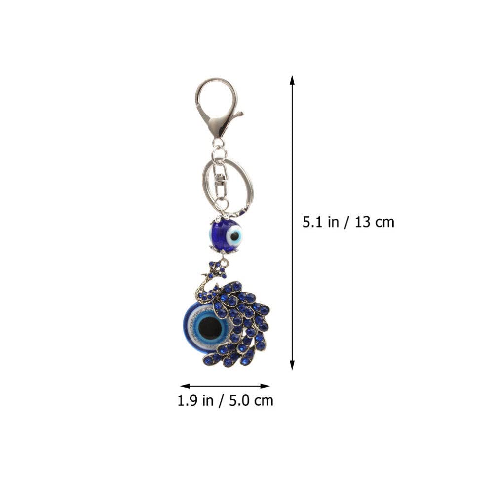Zibuyu Evil Eye Blue Peacock Keyring with Lobster Clasp for Bags & Keys | Metal Charm Gift