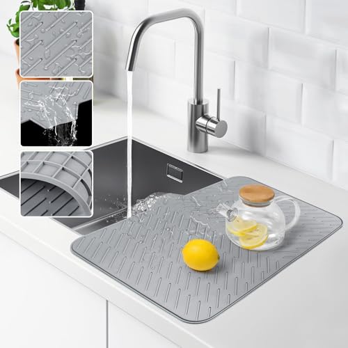 HASTHIP® 23 X 17 Inches Silicone Slope draining mat, Square Large Drainage Plate, Simple Picnic Diatom mud bar mat (Grey)