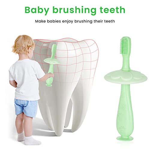 SNOWIE SOFT® Baby Brush for 1-2 years Soft, Food Grade Silicon Baby Tooth Brush With Anti Chocking Shield, 2 in 1 Baby Toothbrush & Tongue Cleaner for Kids 0-2 year with Box & 3 Brush Heads