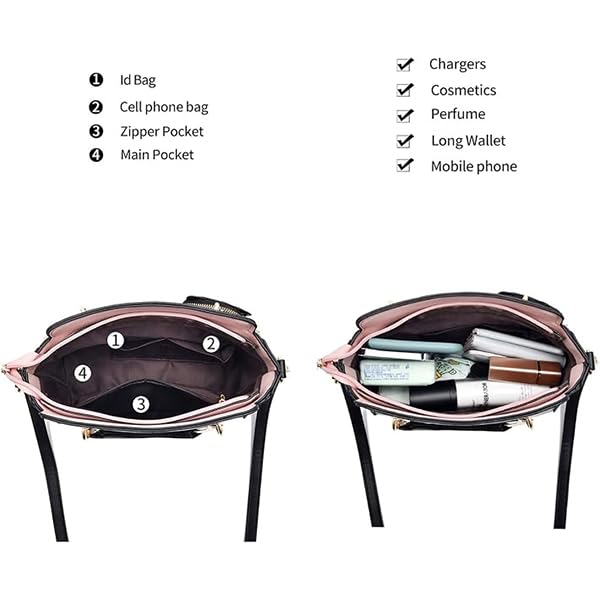 ZIBUYU Hand Bag for Women 24x10x18cm with Detachable Strap and Cat Ear Pouch Black | Daily Use Tote