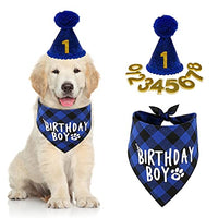 Qpets® Dog Birthday Party Supplies Set, Dog Birthday Party Supplies, Blue Theme Dog Birthday Supplies Happy Birthday Banner Birthday Cap Ballon Ribbon Bow Tie Collar (Blue)