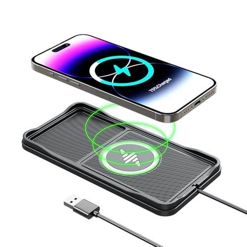 zitronix® USB Wireless Charging Dock for iPhone, Car Wireless Charging Pad with RGB Light, 15W Fast Charging, QI-Device Compatible Universal Wireless Charging Pad for Phone, Earbuds, USB Plug and Go
