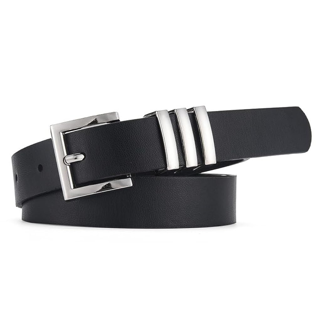 SANNIDHI® Women's Leather Belt for Jeans Pants Dresses Fashion Ladies Belts Square Gold/Silver Buckle Waist Belt for Women - Black