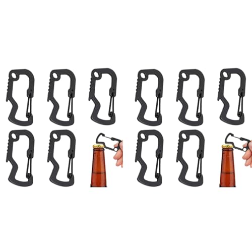 Proberos® 10PCS Black D-Type Carabiner Multifunctional Stainless Steel Clip Hooks Heavy-Duty Locking for Camping Hiking Outdoor Gear