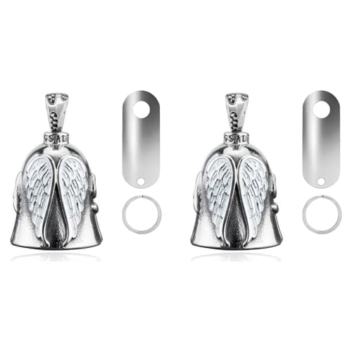 STHIRA® Guardian Angel Motorcycle Bell Good Luck Keyring Drive Safe Pendant Accessories Lead-Free Pewter Bike Gift for Men Women 2 PCS