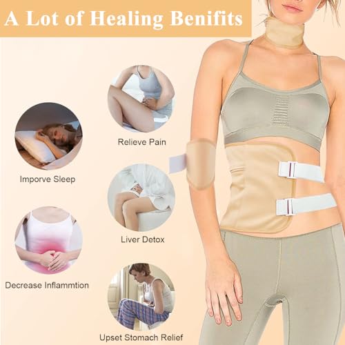 HANNEA® 18PCS Castor Oil Pack Wrap Organic Cotton for Liver Detox Stomach Neck Knee and Foot Reusable Pads Kit Hot Cold Compress with Adjustable Elastic Strap