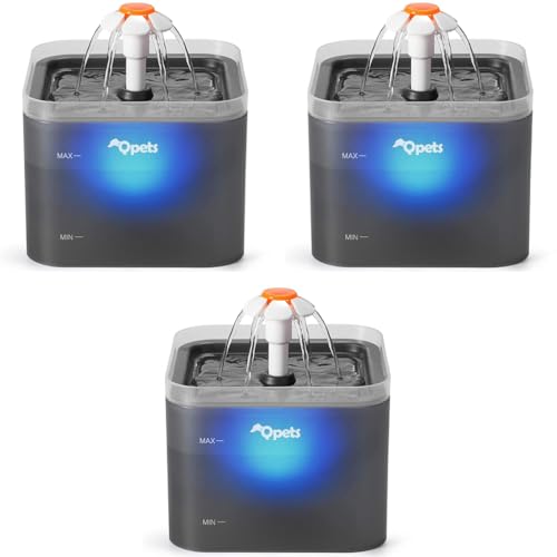 Qpets® Neverland Cat Water Fountain LED Light 67oz 2.0L Ultra Quiet Drinking Filter Automatic Pet for Cats and Small Dogs Grey 3 PCS