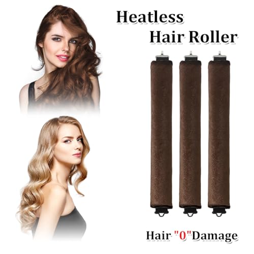 MAYCREATE® Heatless Hair Curler Flexible Curling Rod with Hook Satin Rollers for All Hair Types No Heat Curls to Sleep for Blowout Brown 3 PCS