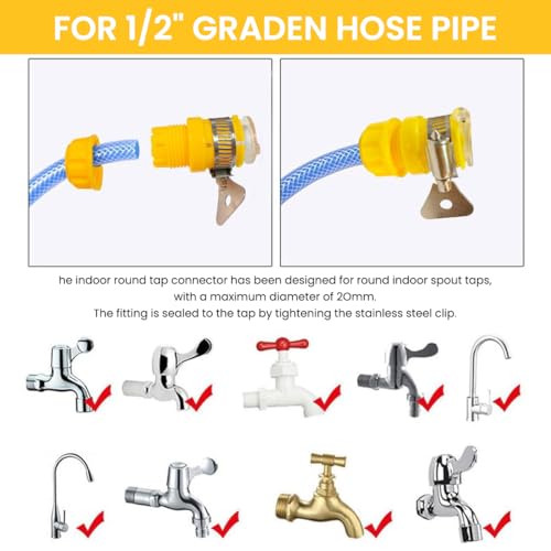 HASTHIP® Hose Adapter for Faucet 4PCS Gardening Connectors 2 in 1 Universal 1/2-inch 3/8-inch Standard Fitting
