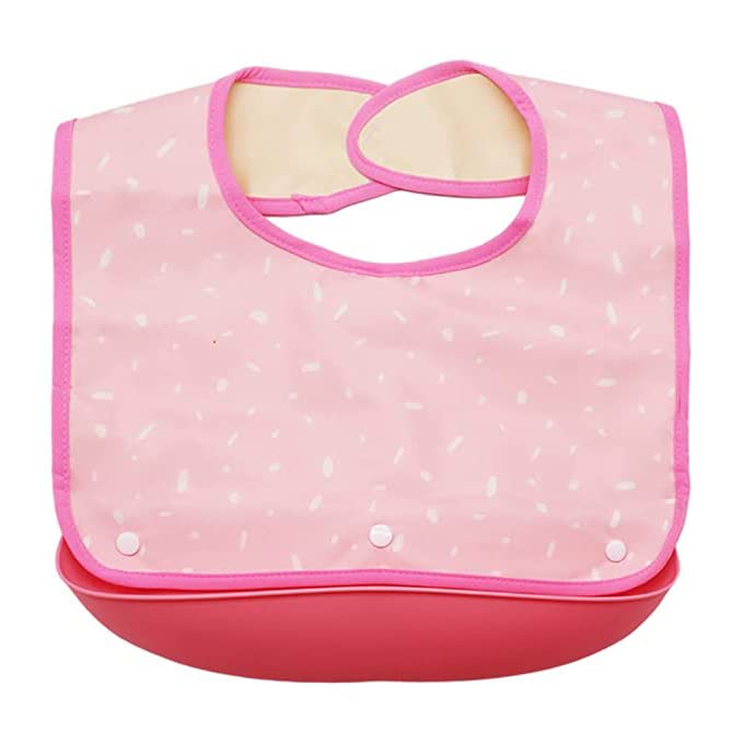 ZIBUYU Adult Waterproof Dining Bibs for Mealtime Protection with Hook & Loop Closure 43x36cm | Reusable Pink Bib for Seniors and Disabled