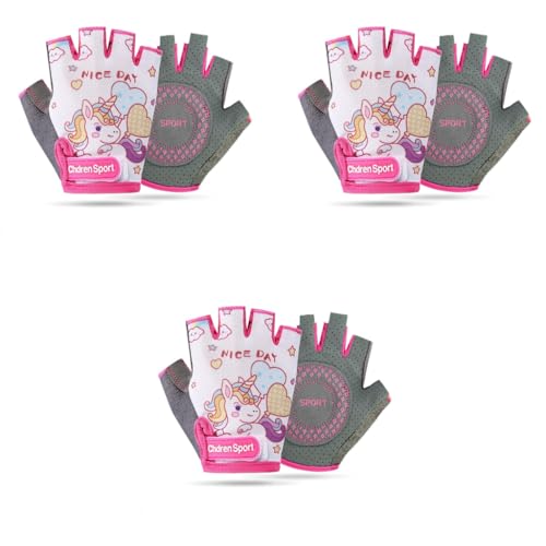 Proberos® Fingerless Riding Gloves for Kids Teen Girls Unicorn Skating Anti-Slip Padded Palm Design Breathable Sweat-Absorption Outdoor Sport S 3PCS