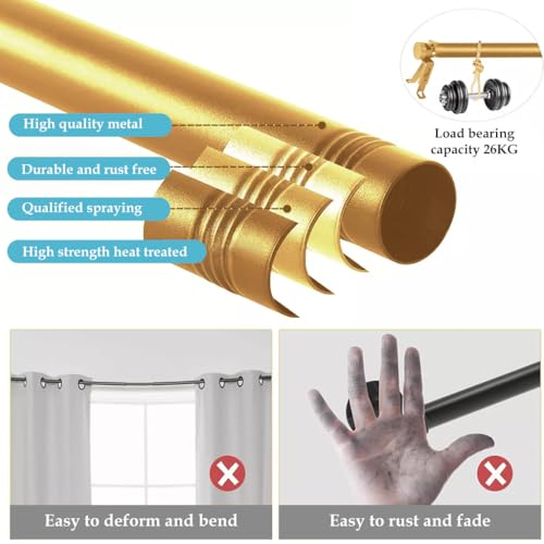 HASTHIP® Golden Curtain Rod for Windows 32-84 Inch Retractable Pipe Assembly Wall Mount Universal Rod 2PCS