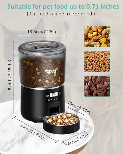 Qpets® Automatic Feeder for Dogs Cats, 4L Automatic Feeder with Stainless Steel Bowl Smart Dry Food Dispenser, Feed with Timer & Portion Control for Medium & Small Pets Poodle, Shepherd, Bichons