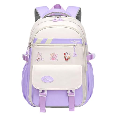 PALAY® Girls School Backpack Kawaii Backpack Schoolgirls Book Bag with Stationeries Storage Layer,Padded Shoulder Strap,Multi-use School Backpacks Travel with Luggage Pull Sleeve Purple